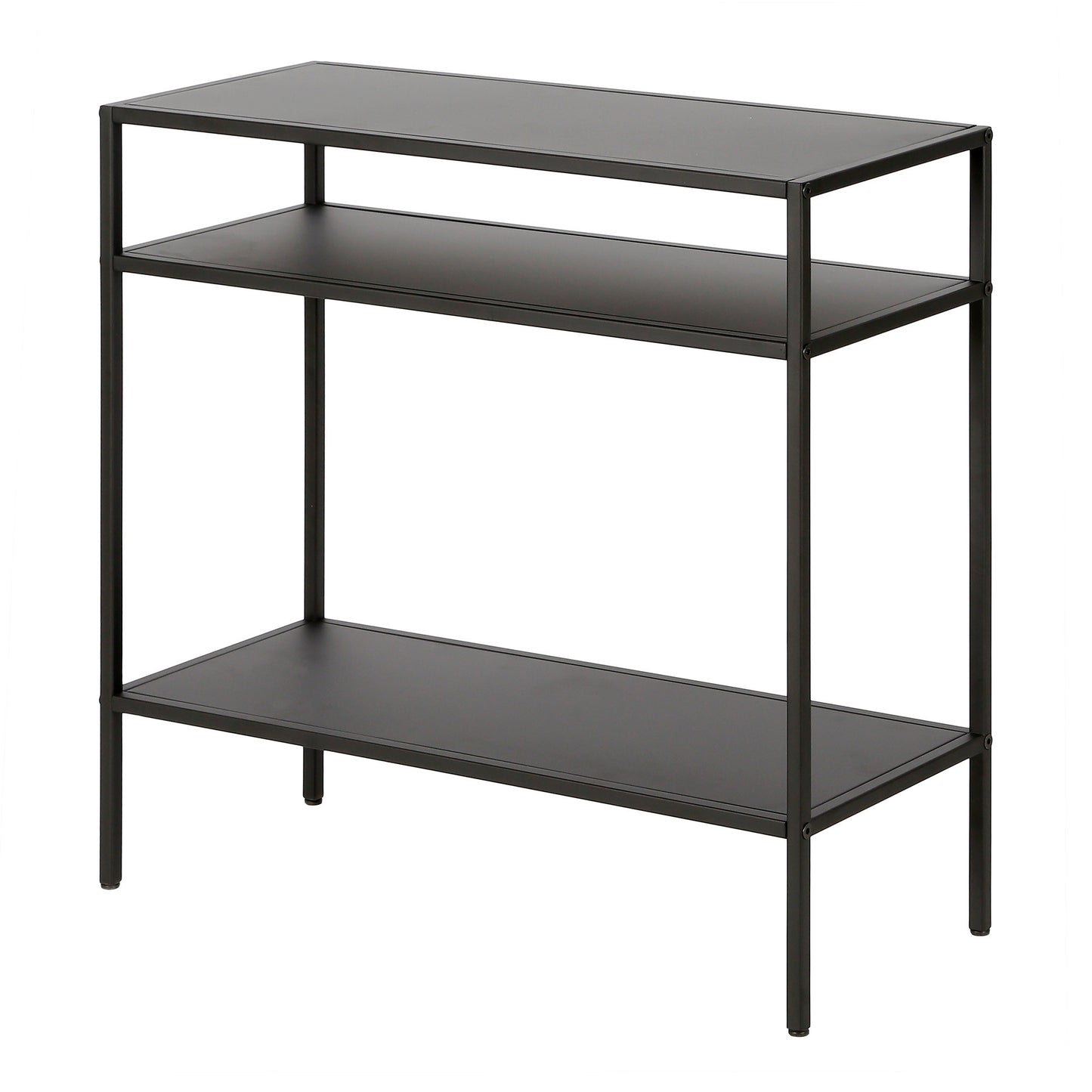 24" Black Steel End Table With Two Shelves