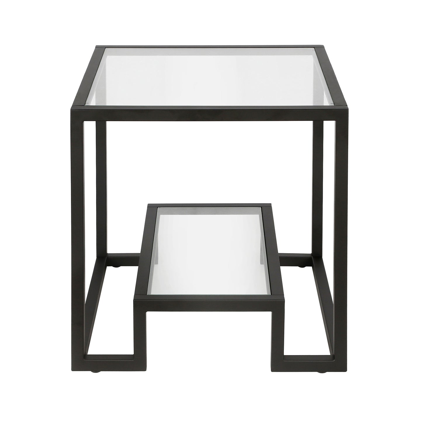 22" Black And Clear Glass And Steel Square End Table With Shelf