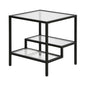 22" Black And Clear Glass And Steel Square End Table With Two Shelves