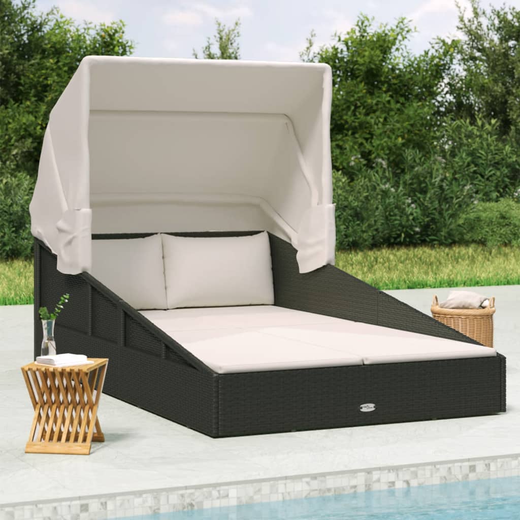 Sunbed with Foldable Roof Gray 78.7"x44.9"x50.4" Poly Rattan