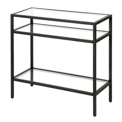 24" Black And Clear Glass And Steel End Table With Two Shelves