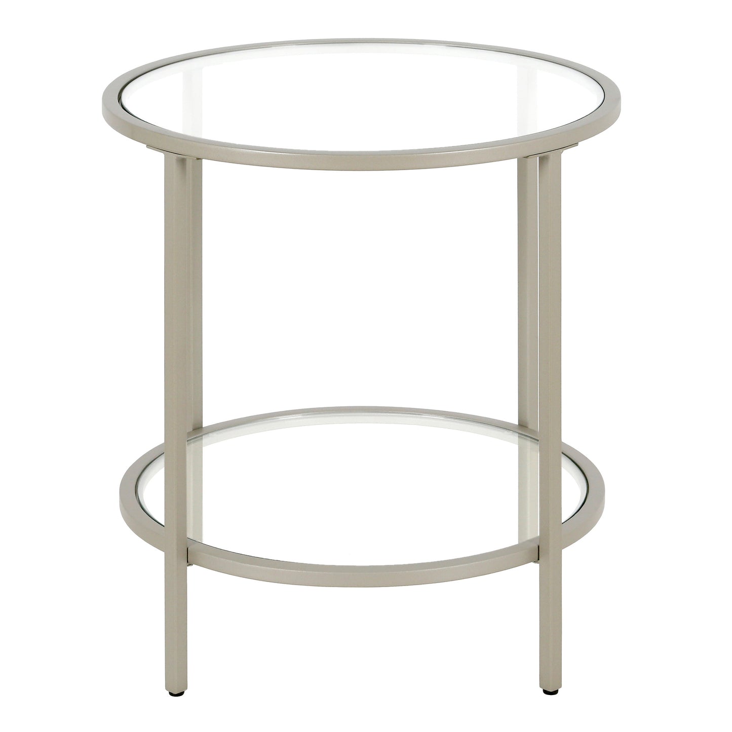 22" Nickel And Clear Glass And Steel Round End Table With Shelf