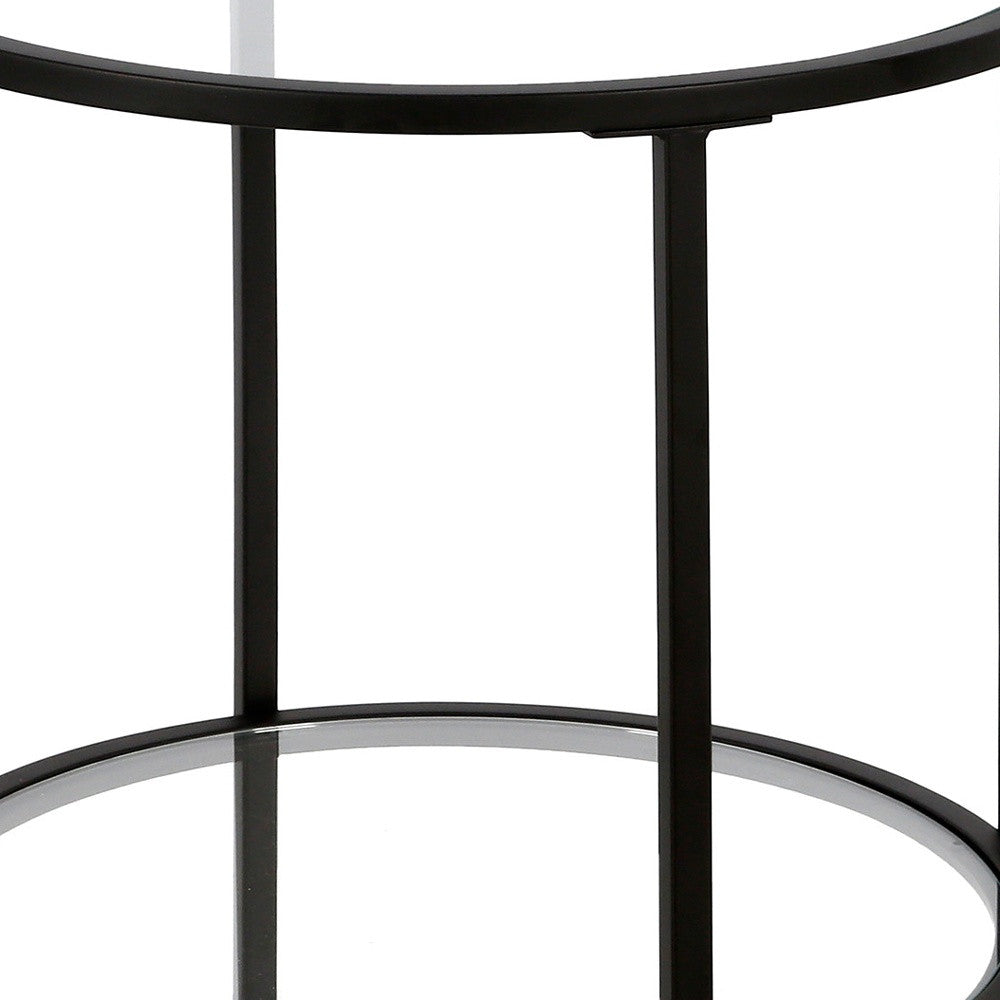 22" Black And Clear Glass And Steel Round End Table With Shelf