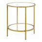 22" Brass And Clear Glass And Steel Round End Table With Shelf