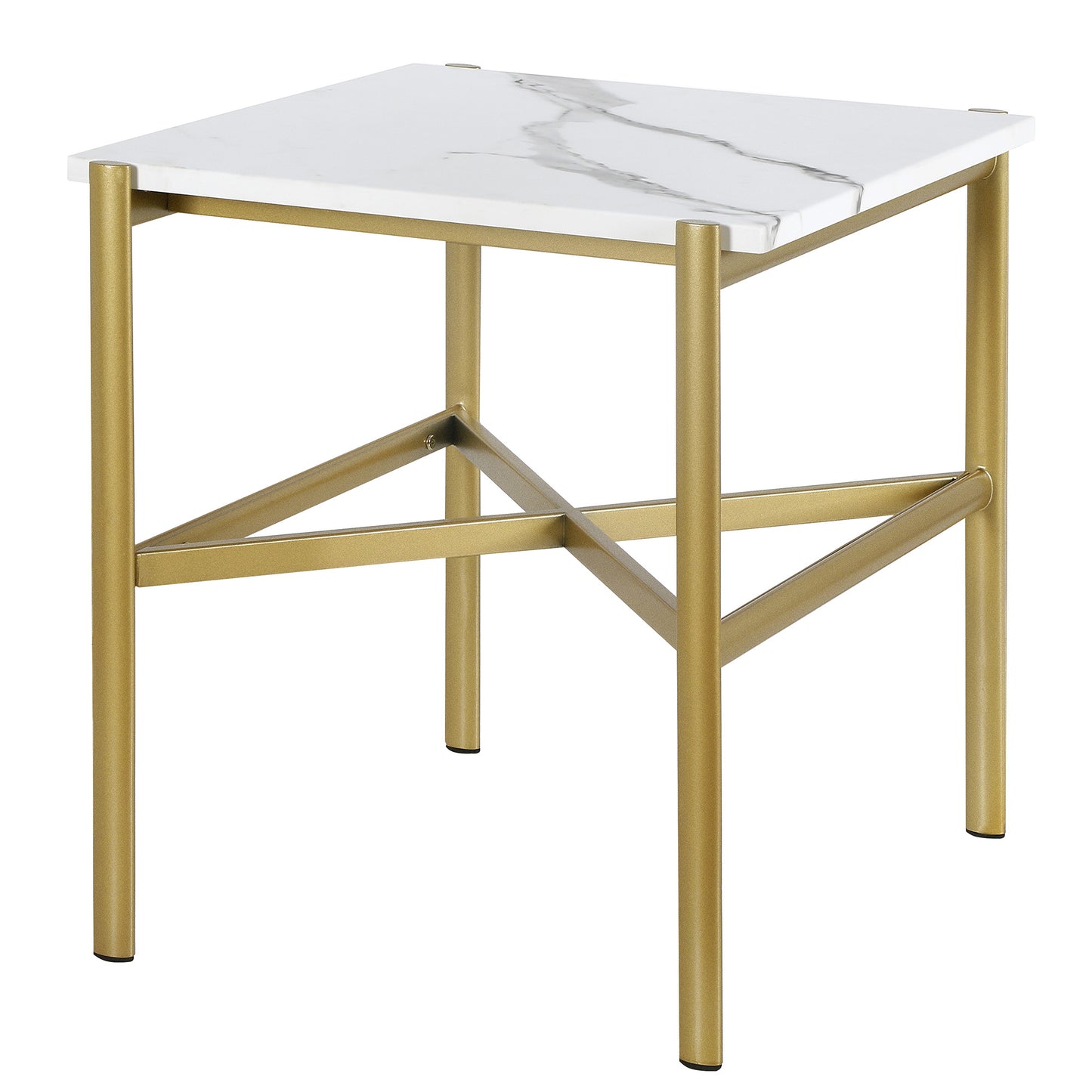 22" Gold And White Faux Marble And Steel End Table