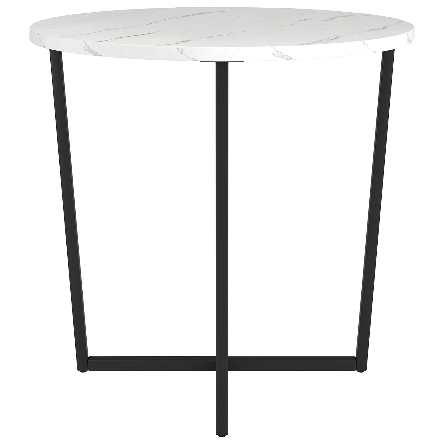 20" Black And White Faux Marble And Steel Round End Table