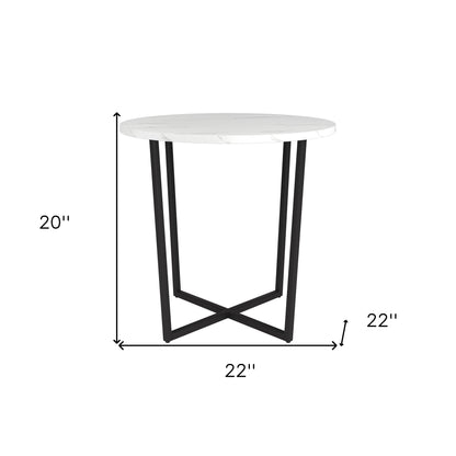 20" Black And White Faux Marble And Steel Round End Table