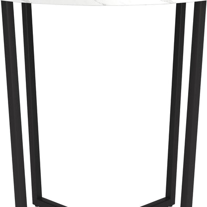 20" Black And White Faux Marble And Steel Round End Table