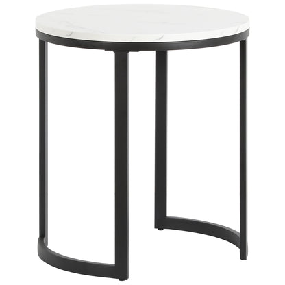 24" Black And White Faux Marble And Steel Round End Table