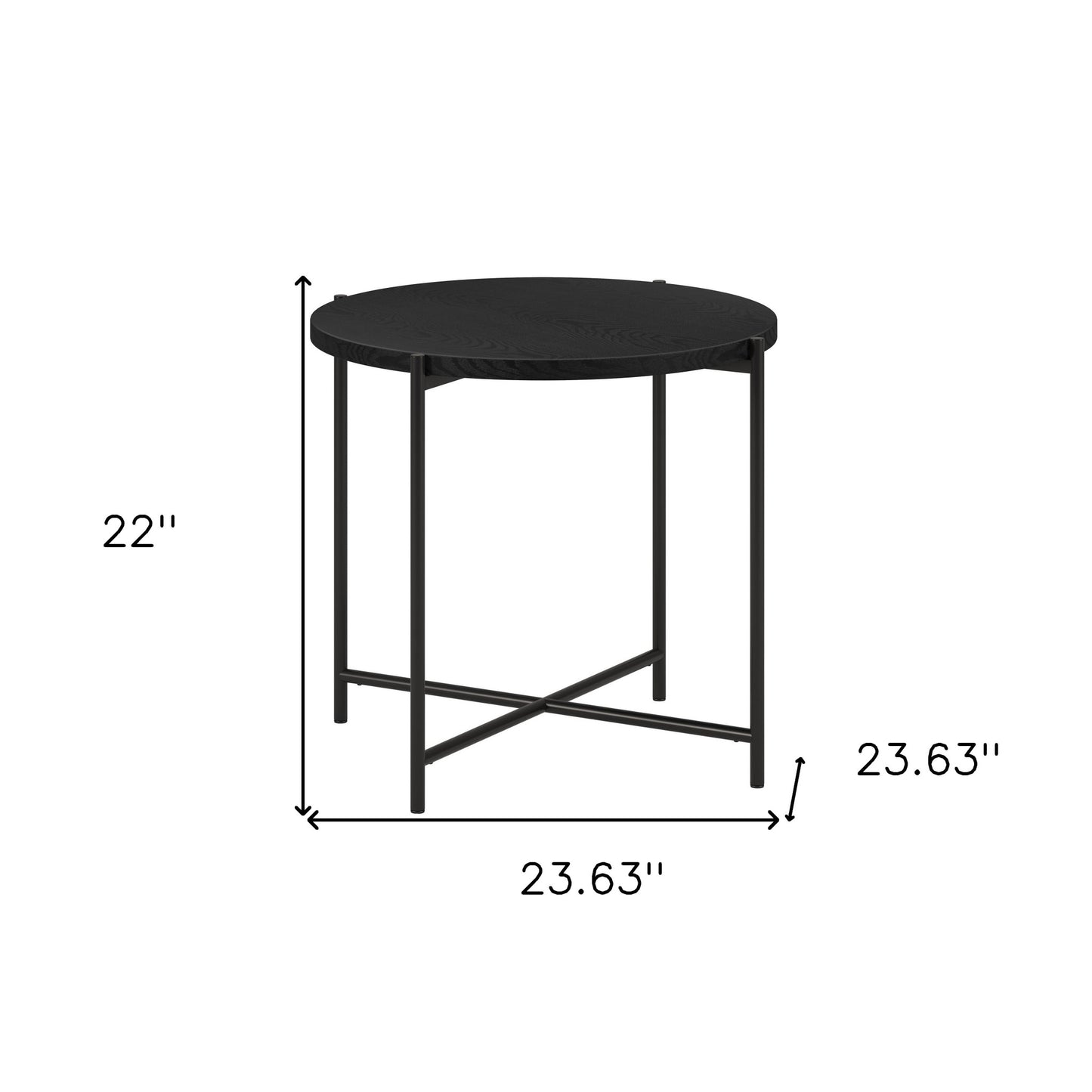 22" Black Wood And Steel Round End Table