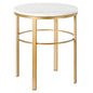 24" Brass And White Faux Marble And Steel Round End Table