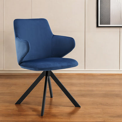 Blue And Black Upholstered Velvet Dining Arm Chair