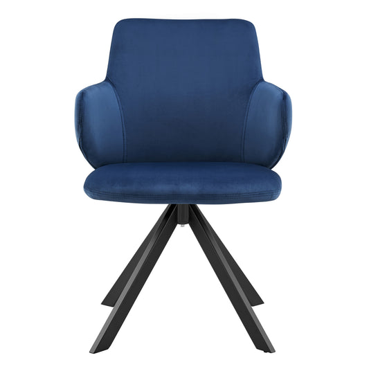 Blue And Black Upholstered Velvet Dining Arm Chair