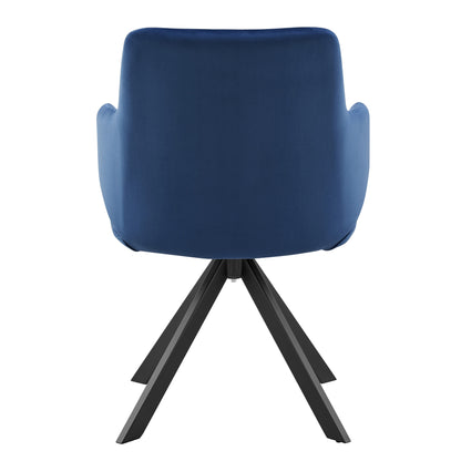 Blue And Black Upholstered Velvet Dining Arm Chair