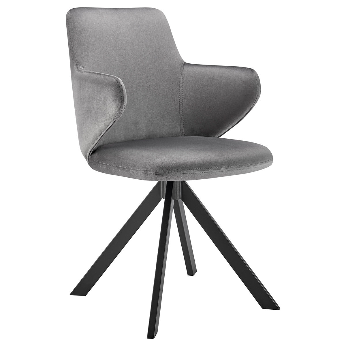 Gray And Black Upholstered Velvet Dining Arm Chair