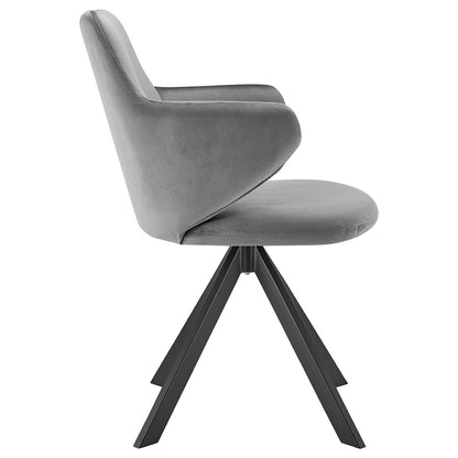 Gray And Black Upholstered Velvet Dining Arm Chair