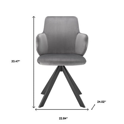 Gray And Black Upholstered Velvet Dining Arm Chair