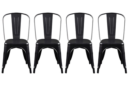 Set of Four Black Steel Dining Side Chairs