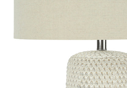 31" Cream Ceramic Geometric Table Lamp With Beige Drum Shade