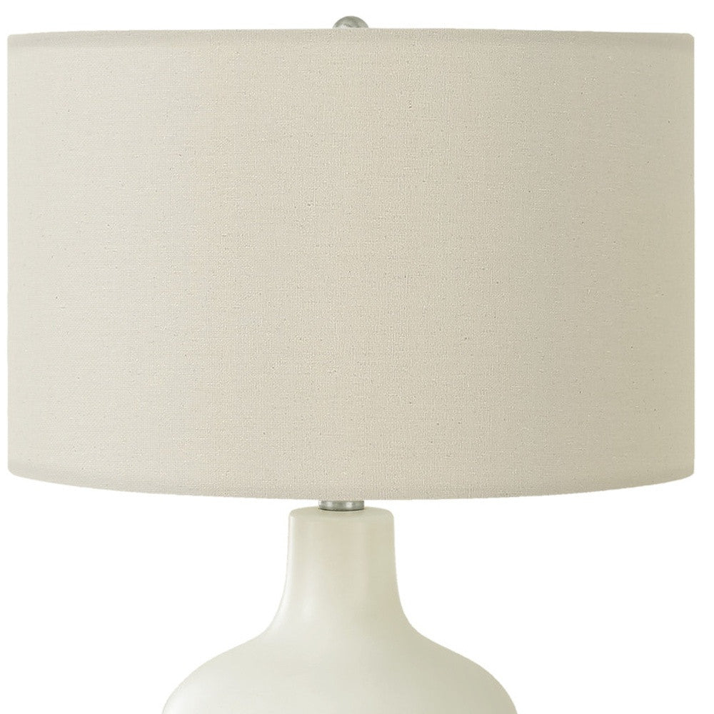 25" Cream Ceramic Gourd Table Lamp With Cream Drum Shade