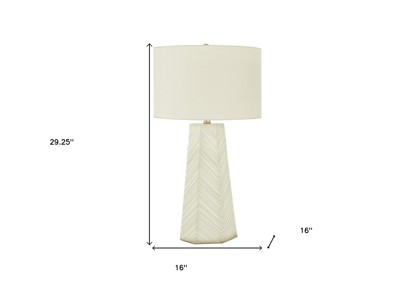 29" White Ceramic Geometric Table Lamp With Ivory Drum Shade