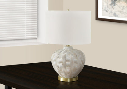 21" Gold and White Urn Table Lamp With Ivory Drum Shade