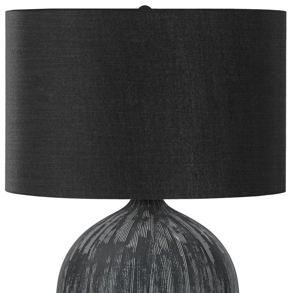 23" Black Ceramic Round Table Lamp With Black Drum Shade