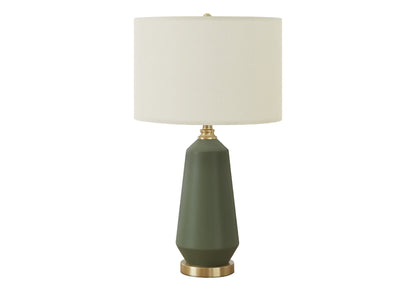 26" Green Ceramic Geometric Table Lamp With Ivory Drum Shade