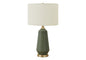 26" Green Ceramic Geometric Table Lamp With Ivory Drum Shade