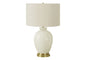 26" Gold and Ivory Ceramic Urn Table Lamp With Cream Drum Shade