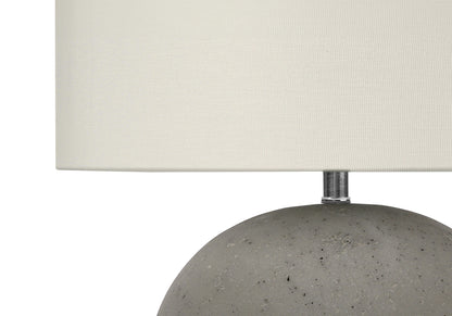 20" Gray Concrete Round Table Lamp With Ivory Drum Shade