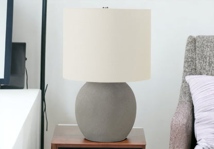 20" Gray Concrete Round Table Lamp With Ivory Drum Shade