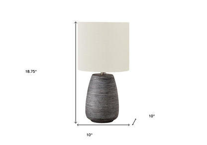 19" Gray Ceramic Round Table Lamp With Ivory Drum Shade