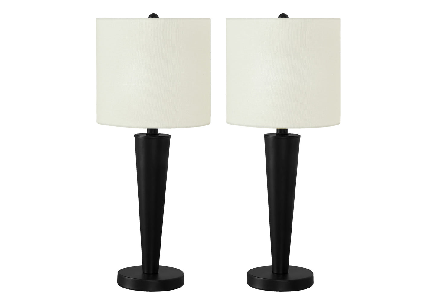 Set of Two 24" Black Metal Candlestick USB Table Lamps With Ivory Drum Shade