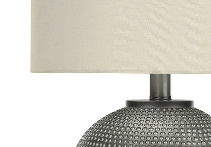 19" Gray Round Table Lamp With Ivory Drum Shade