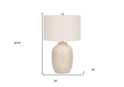 26" Cream Ceramic Urn Table Lamp With Cream Drum Shade