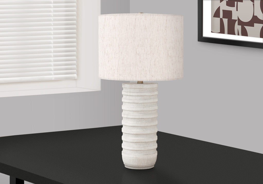 28" Cream Cylinder Table Lamp With Cream Drum Shade