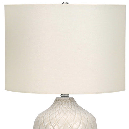 25" Cream Ceramic Urn Table Lamp With Cream Drum Shade