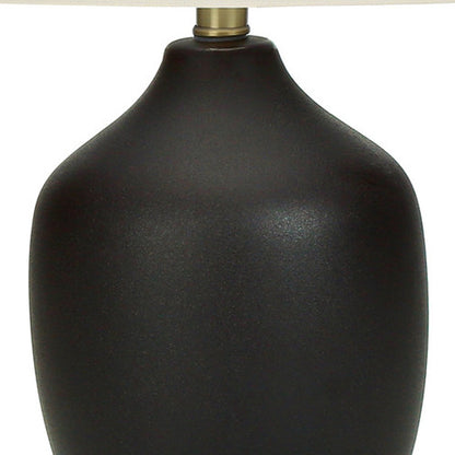 22" Black Ceramic Urn Table Lamp With Ivory Drum Shade