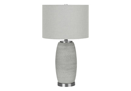 25" Gray and Silver Ceramic Cylinder Table Lamp With Gray Drum Shade