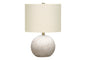 20" Gray Concrete Round Table Lamp With Ivory Drum Shade