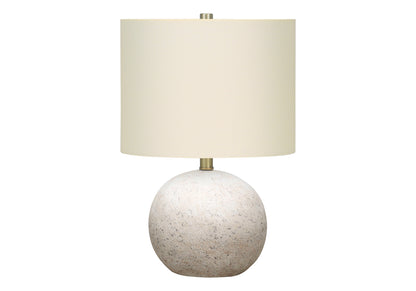 20" Gray Concrete Round Table Lamp With Ivory Drum Shade