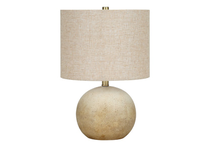 20" Beige Concrete Round Table Lamp With Beige Drum Shade