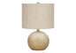 20" Beige Concrete Round Table Lamp With Beige Drum Shade