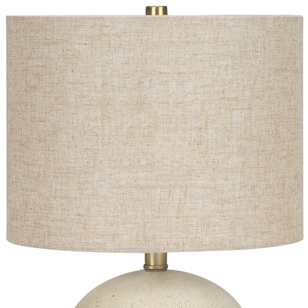 20" Beige Concrete Round Table Lamp With Beige Drum Shade