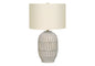 24" Cream Geometric Table Lamp With Cream Drum Shade