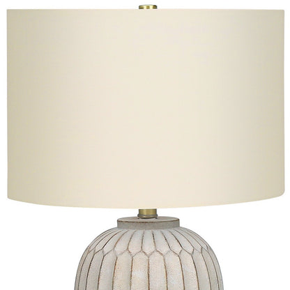 24" Cream Geometric Table Lamp With Cream Drum Shade