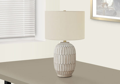 24" Cream Geometric Table Lamp With Cream Drum Shade