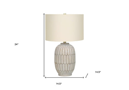 24" Cream Geometric Table Lamp With Cream Drum Shade