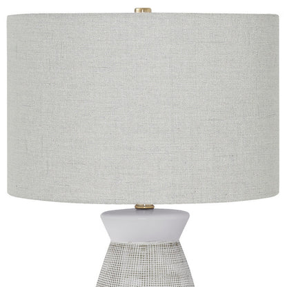 27" Gray and White Ceramic Round Table Lamp With Gray Drum Shade